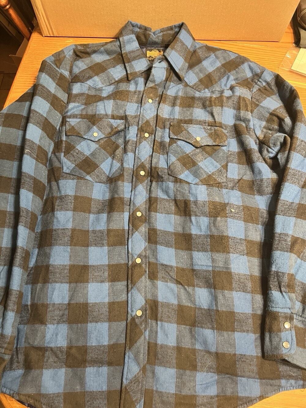 Vintage Stir Up Heavy Flannel Shirt Jacket Lined Buffalo Plaid Pearl Snap Large